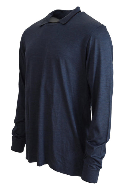 Dolce & Gabbana BLue Silk Polo Long Sleeve Pullover Sweater