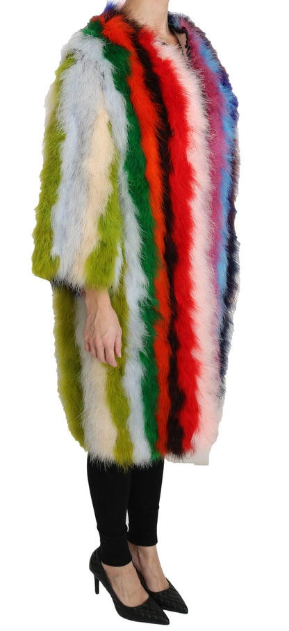 Dolce & Gabbana Elegant Multicolor Feather Long Coat Jacket