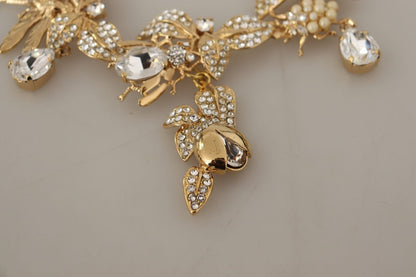 Dolce & Gabbana Gold Brass Floral Sicily Crystal Statement Necklace