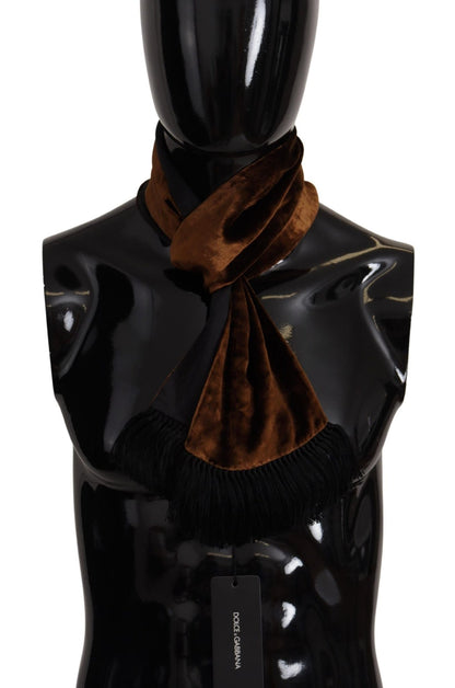 Dolce & Gabbana Brown Shawl Velvet Neck Wrap Fringe Viscose Scarf