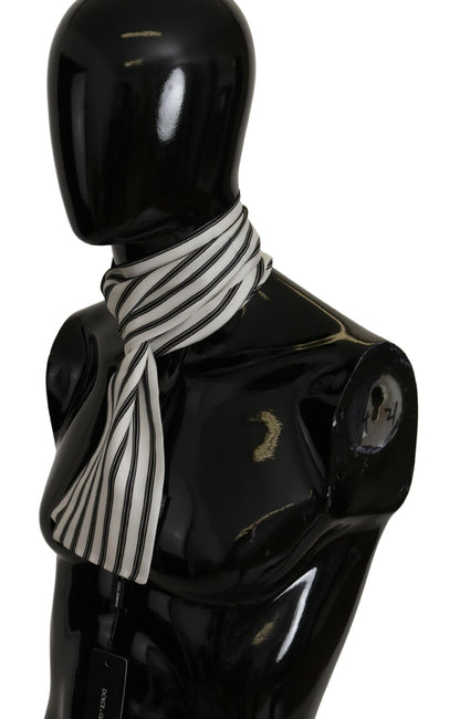 Dolce & Gabbana White Black Stripes Scarf Neck Wrap Shawl Silk