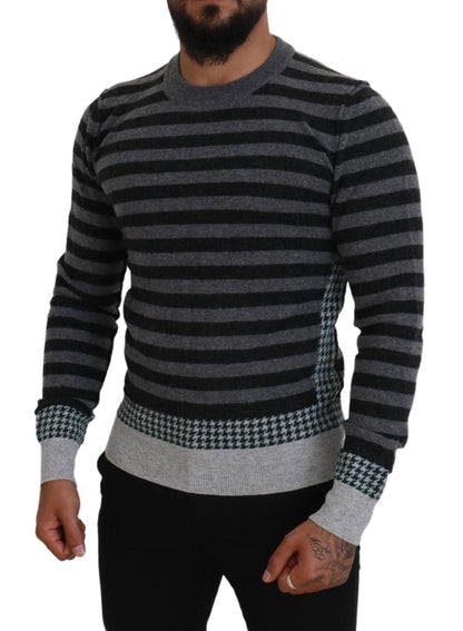 Dolce & Gabbana Black Gray Wool Logo Pullover Sweater
