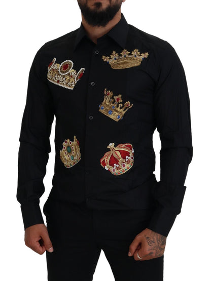 Dolce & Gabbana Black Gold Crown Slim Fit Dress Formal Shirt