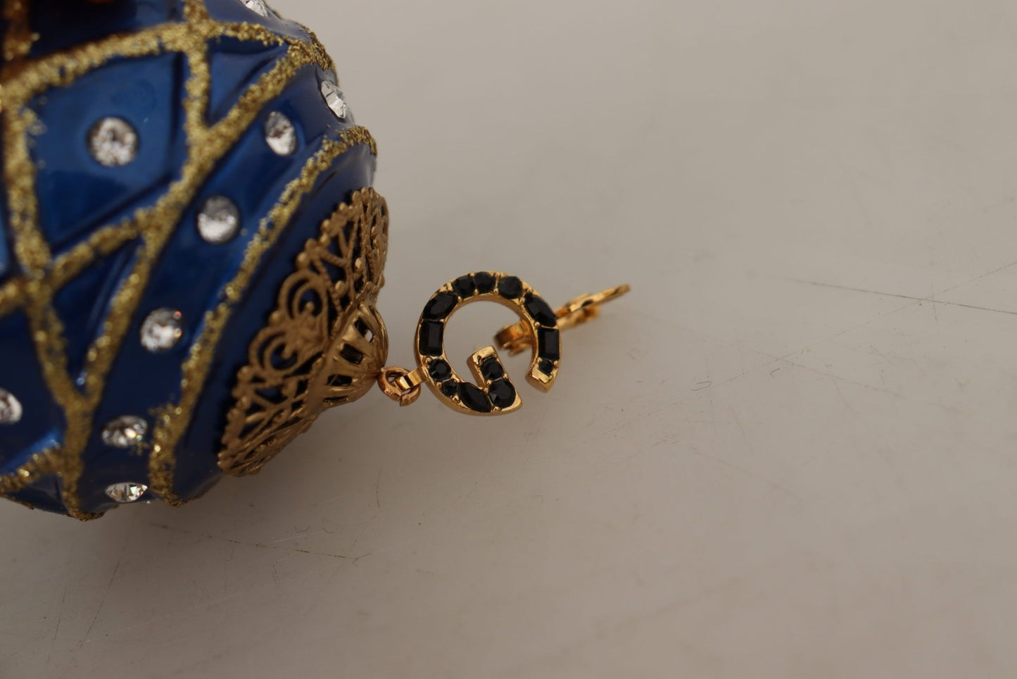 Dolce & Gabbana Blue Christmas Ball Crystal Hook Gold Brass Earrings