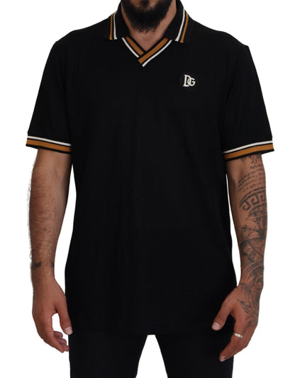 Dolce & Gabbana Black Silk Collar Short Sleeve Polo  T-shirt