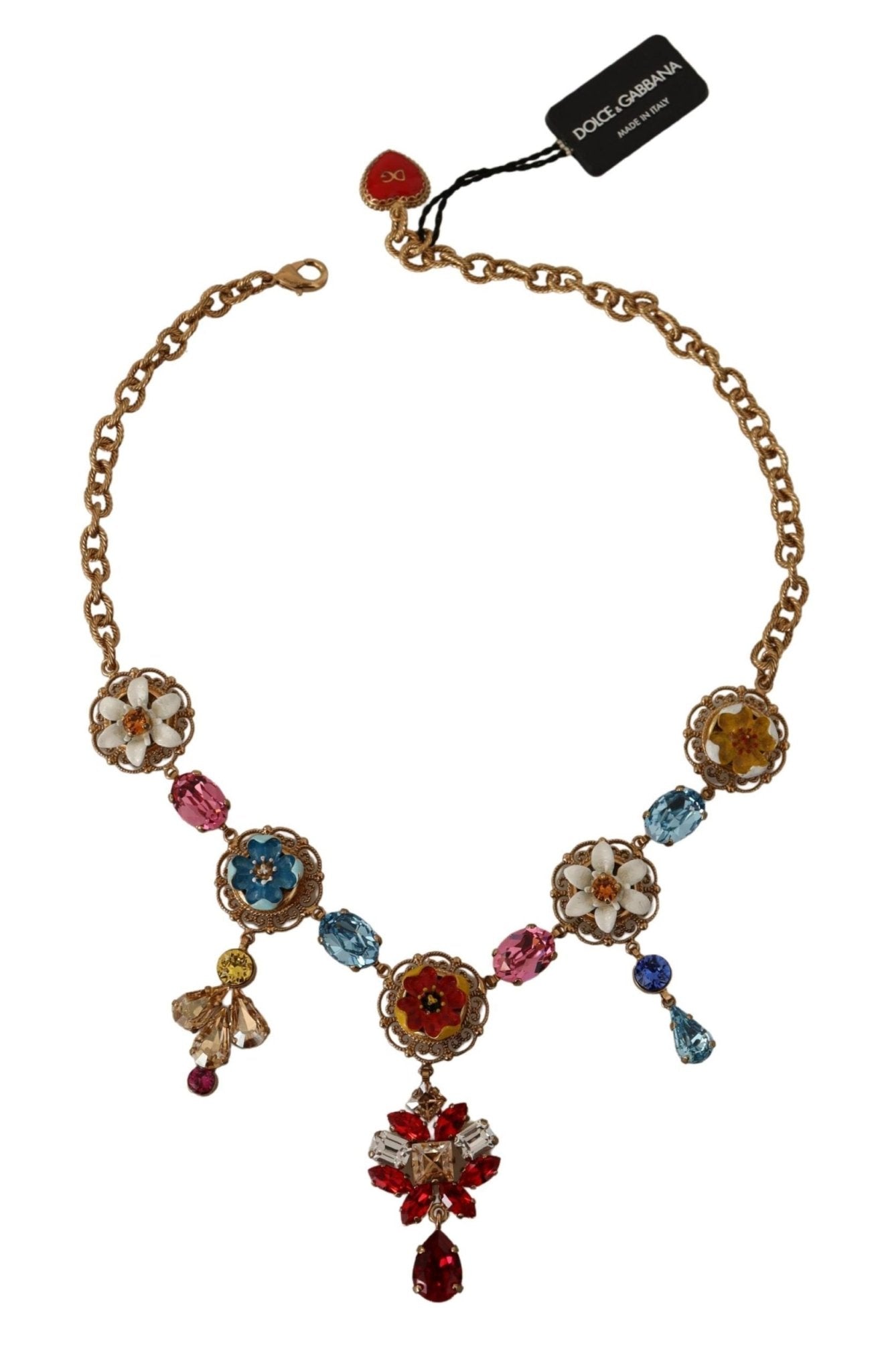 Dolce & Gabbana Gold Brass Floral Sicily Charms Statement Necklace