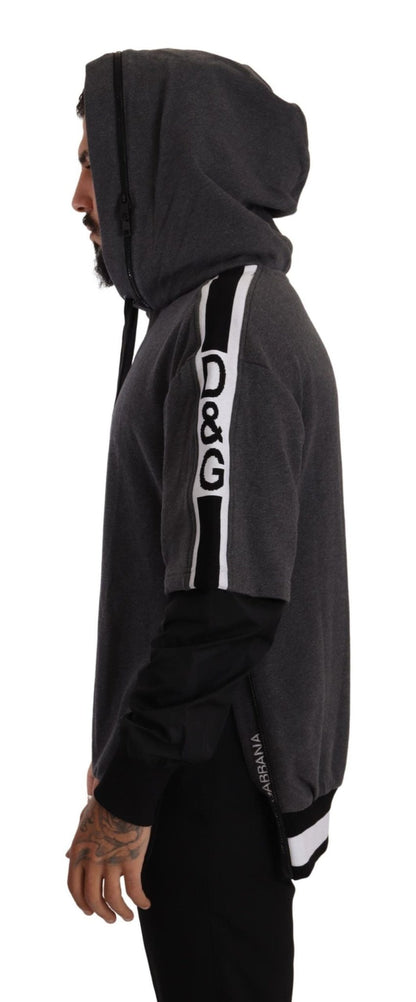 Dolce & Gabbana Elegant Hooded Black & Gray Pullover Sweatshirt
