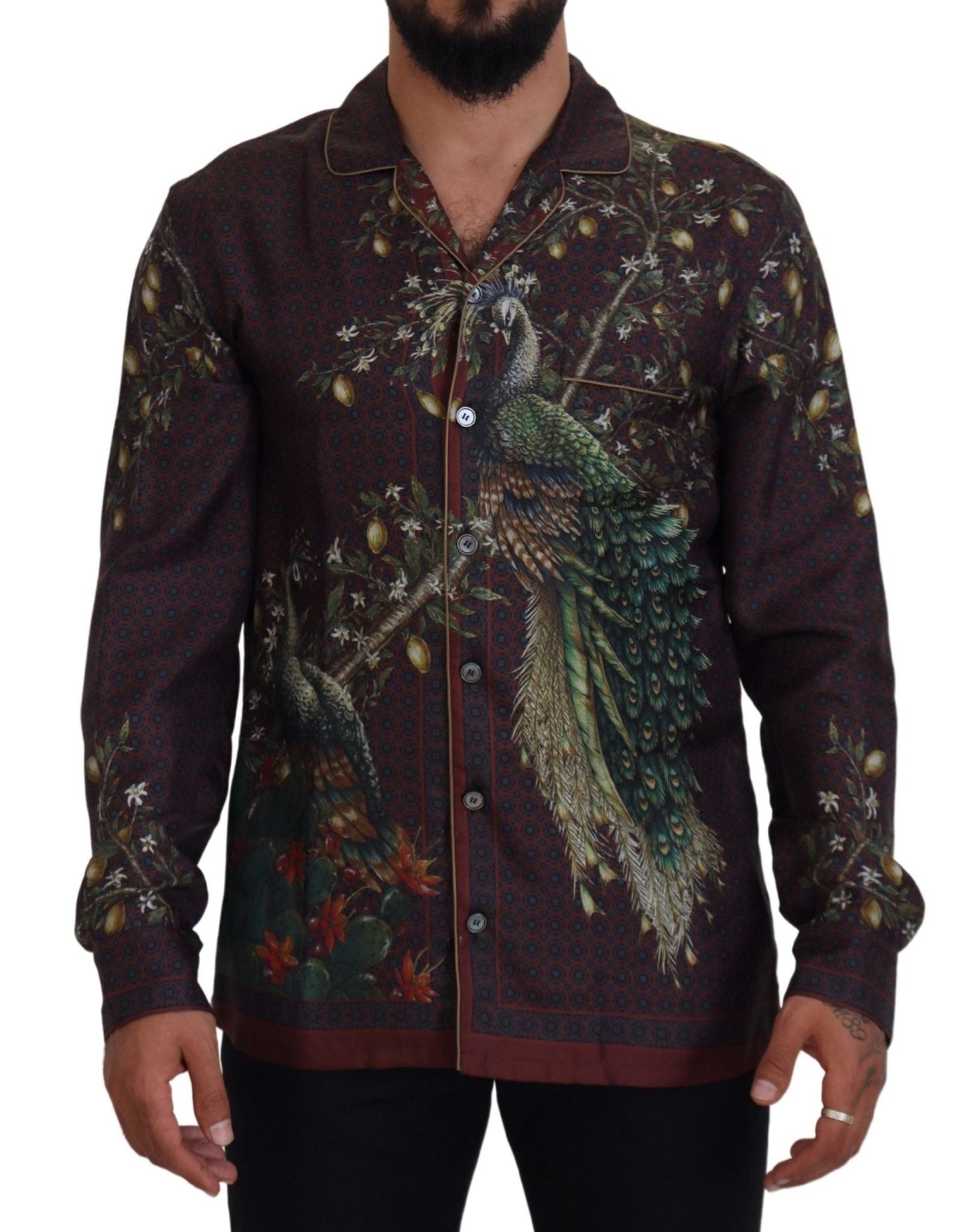 Dolce & Gabbana Bordeaux Ostrich Silk Satin Casual Mens Shirt