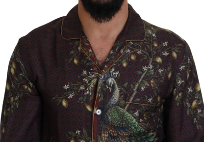 Dolce & Gabbana Bordeaux Ostrich Silk Satin Casual Mens Shirt