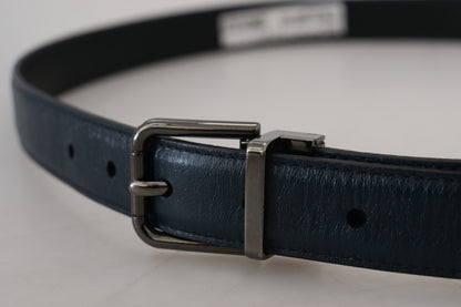 Dolce & Gabbana Blue Leather Silver Metal Buckle Vintage Belt