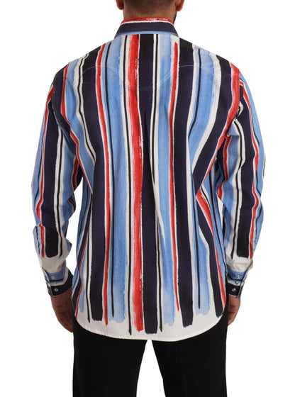 Dolce & Gabbana Red Striped Long Sleeve Cotton Shirt Blue