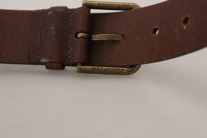 Dolce & Gabbana Brown Leather Gold Metal Buckle Carabiner Belt