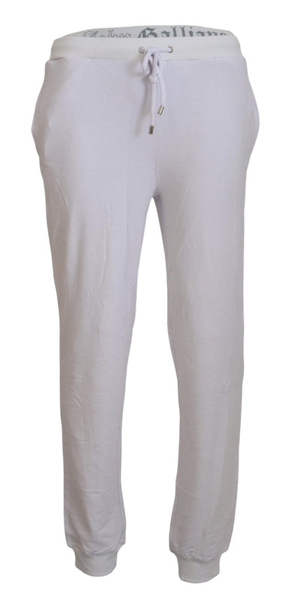 John Galliano White Cotton Logo Mens Jogger Pants
