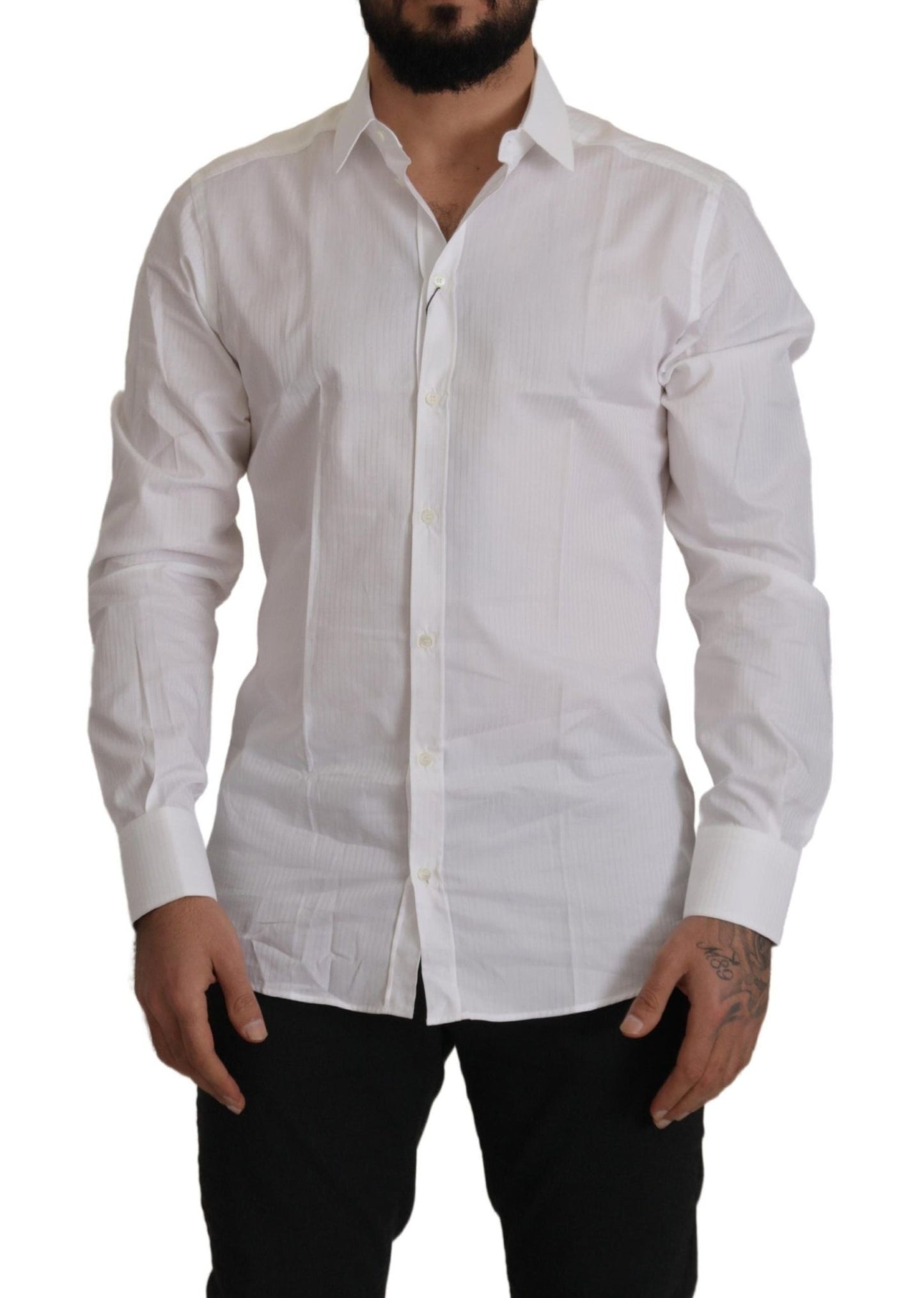 Dolce & Gabbana White Slim Fit Cotton Formal Dress Shirt