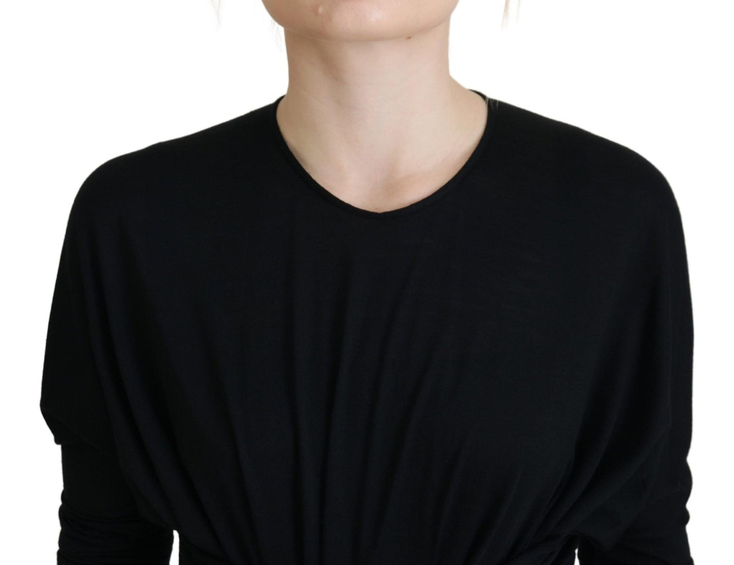 Dolce & Gabbana Black Sheath Midi Gown Wool Wrap Dress