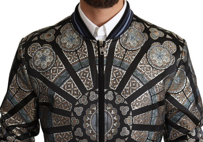 Dolce & Gabbana Elegant Jacquard Bomber Jacket in Blue