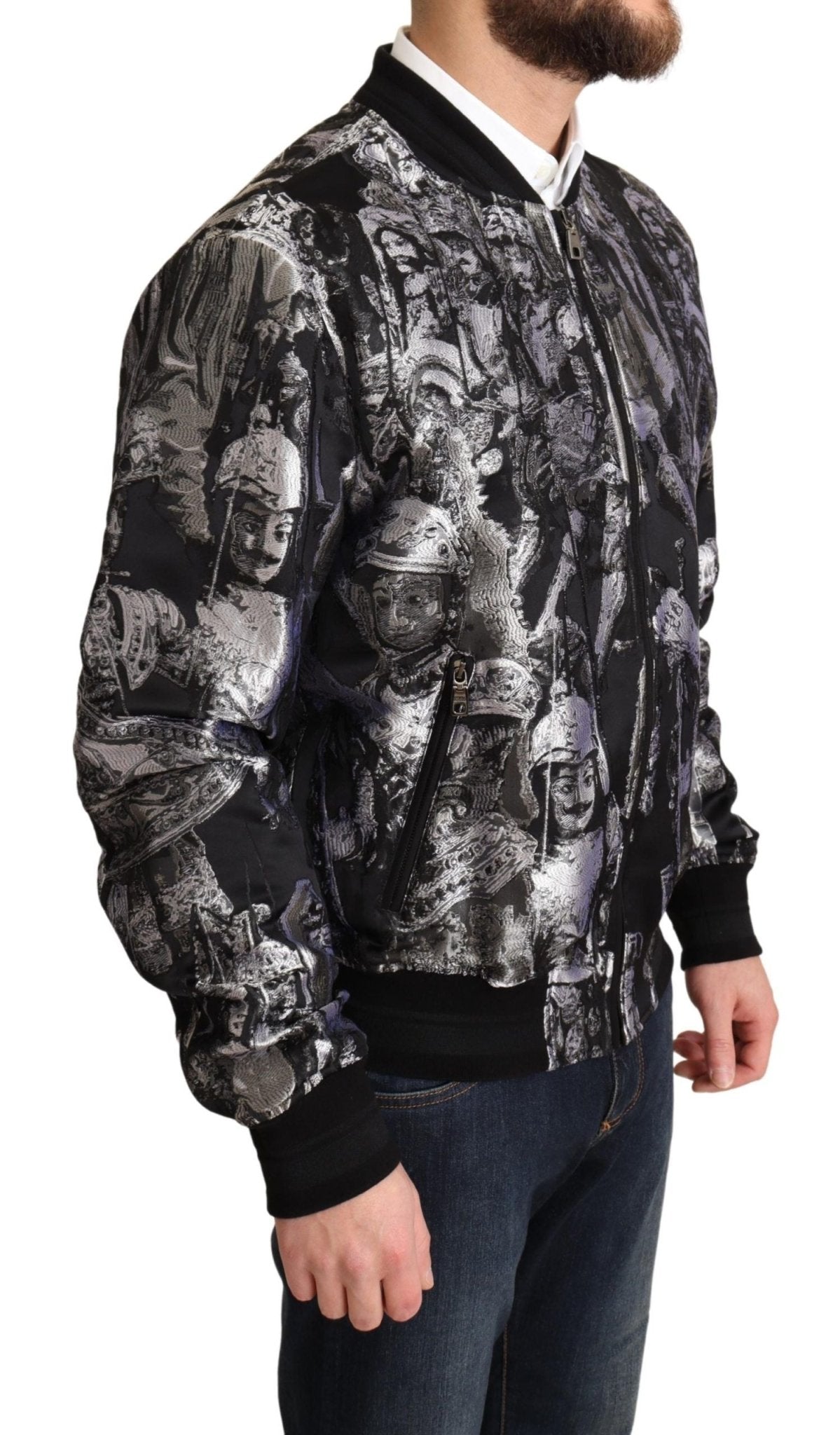 Dolce & Gabbana Elegant Black Bomber Jacket with Silver Details