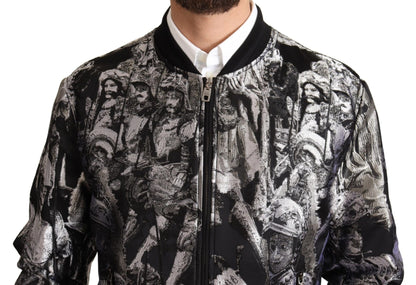 Dolce & Gabbana Elegant Black Bomber Jacket with Silver Details