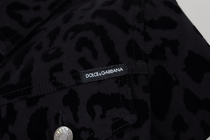 Dolce & Gabbana Black Leopard Long Sleeve Denim Cotton Jacket