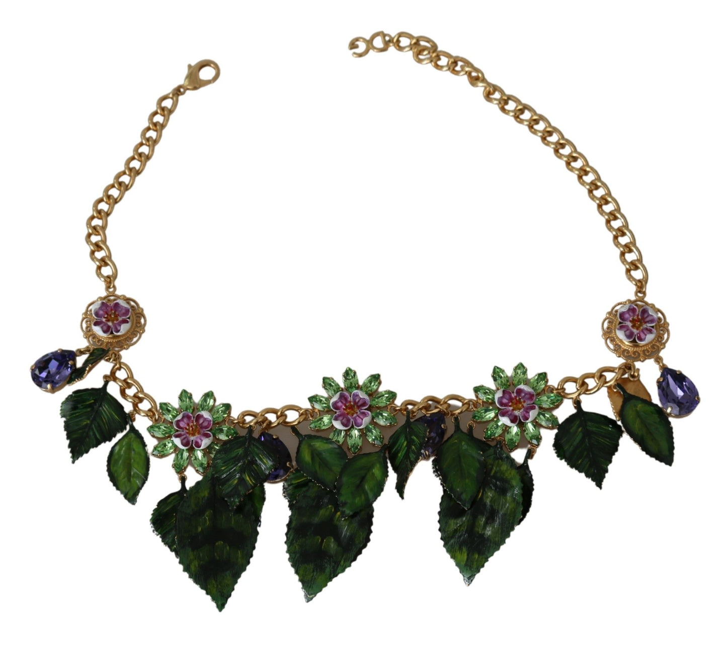 Dolce & Gabbana Elegant Crystal Charms Leaves Pendant Necklace