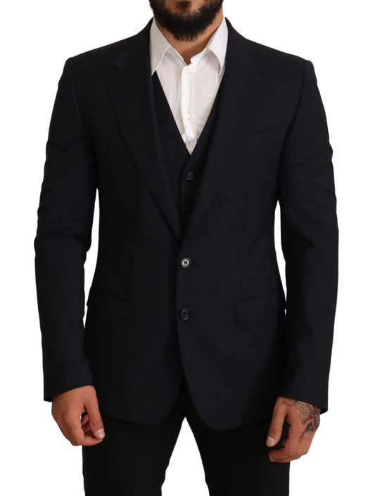 Dolce & Gabbana Elegant Dark Blue Wool Blend Martini Suit
