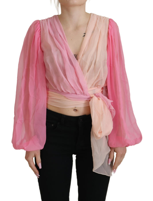 Dolce & Gabbana Silk V-Neckline Wrap Blouse in Pink