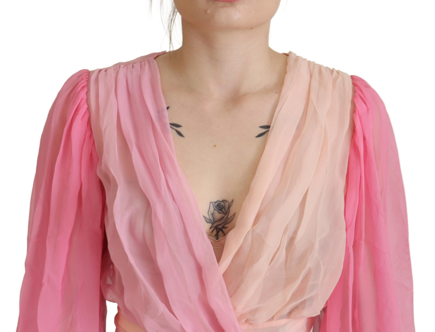 Dolce & Gabbana Silk V-Neckline Wrap Blouse in Pink