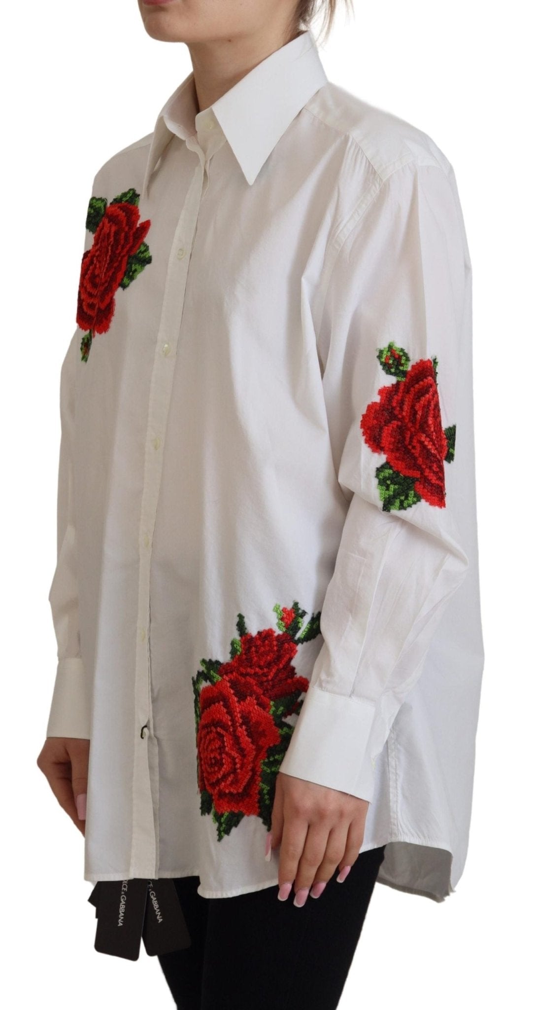 Dolce & Gabbana White Cotton Flower Embroidery Shirt Top