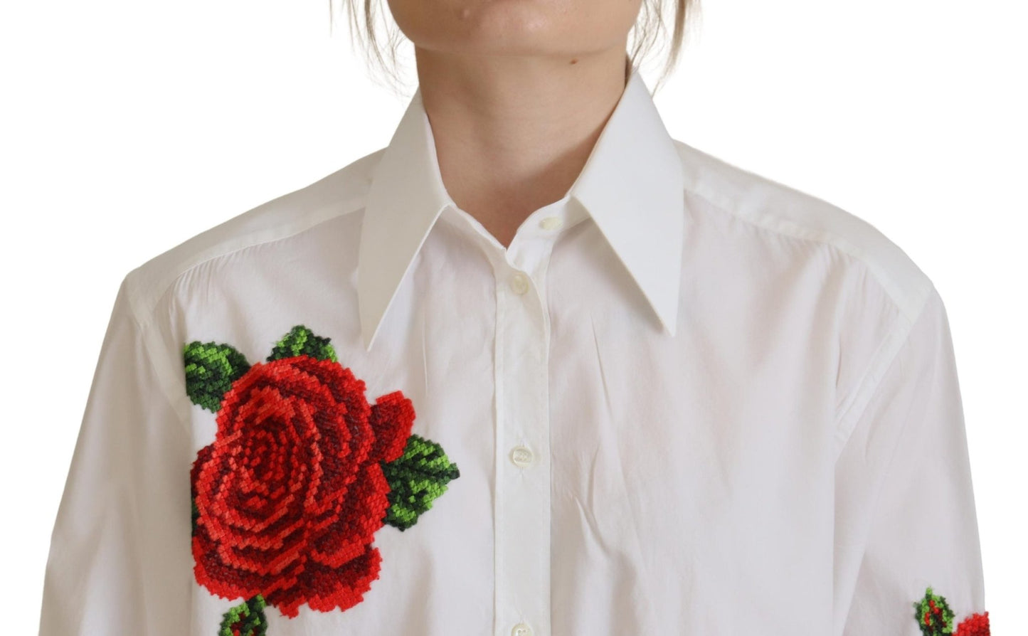 Dolce & Gabbana White Cotton Flower Embroidery Shirt Top