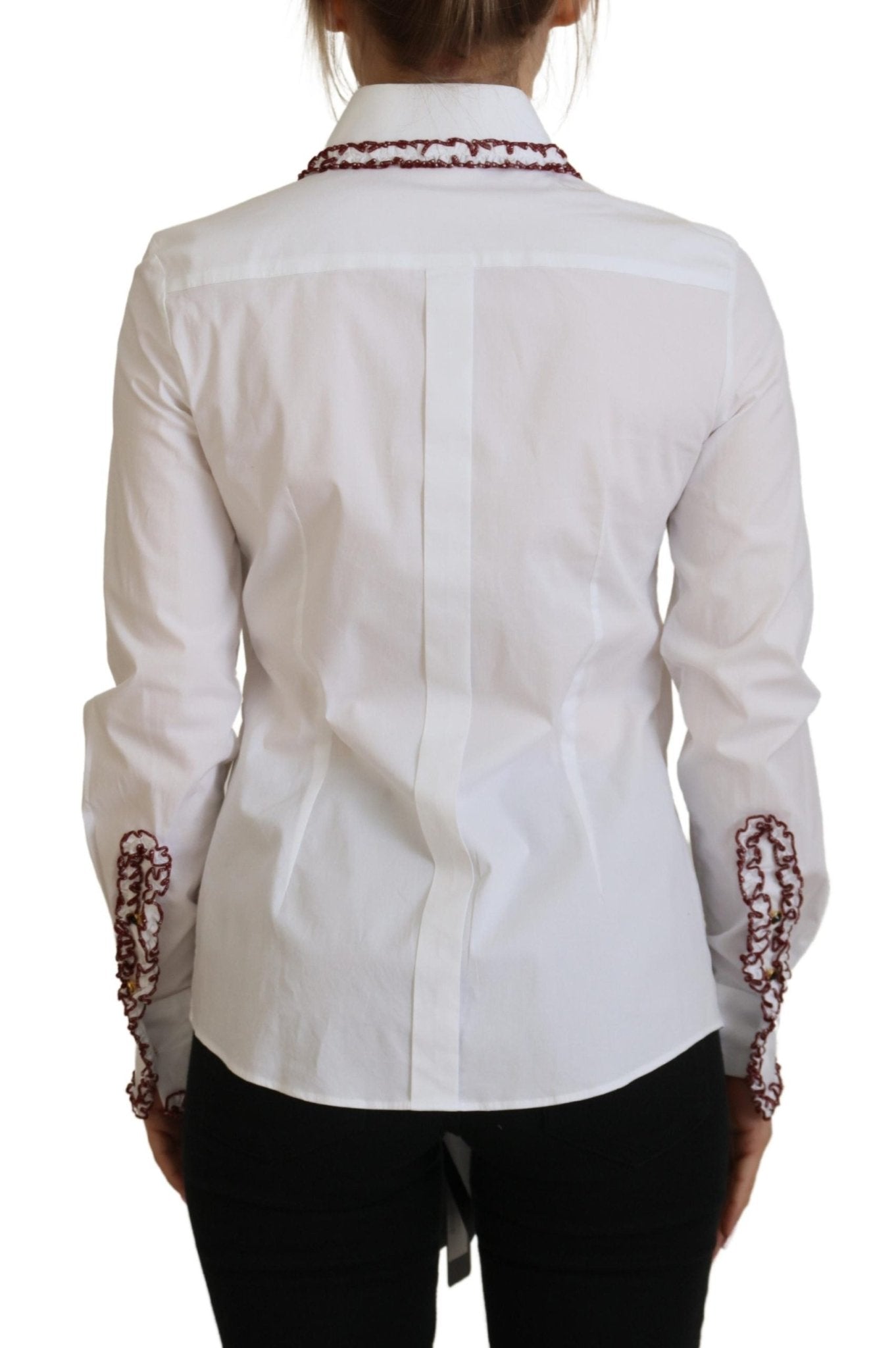 Dolce & Gabbana White Lace Long Sleeves Ruffle Collar Top
