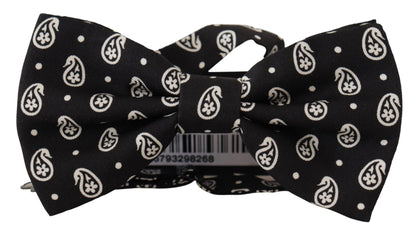 Dolce & Gabbana Black Fantasy Pattern Adjustable Neck Papillon Bow Tie