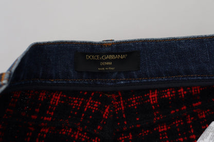 Dolce & Gabbana Blue Checkered Back Skinny Denim Jeans