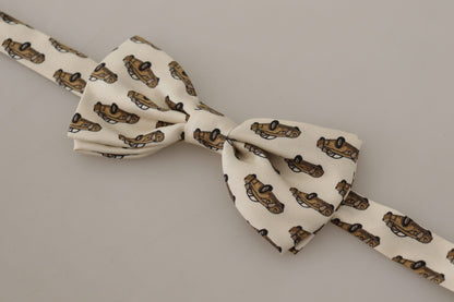 Dolce & Gabbana White Orange Car print Adjustable Neck Papillon Bow Tie