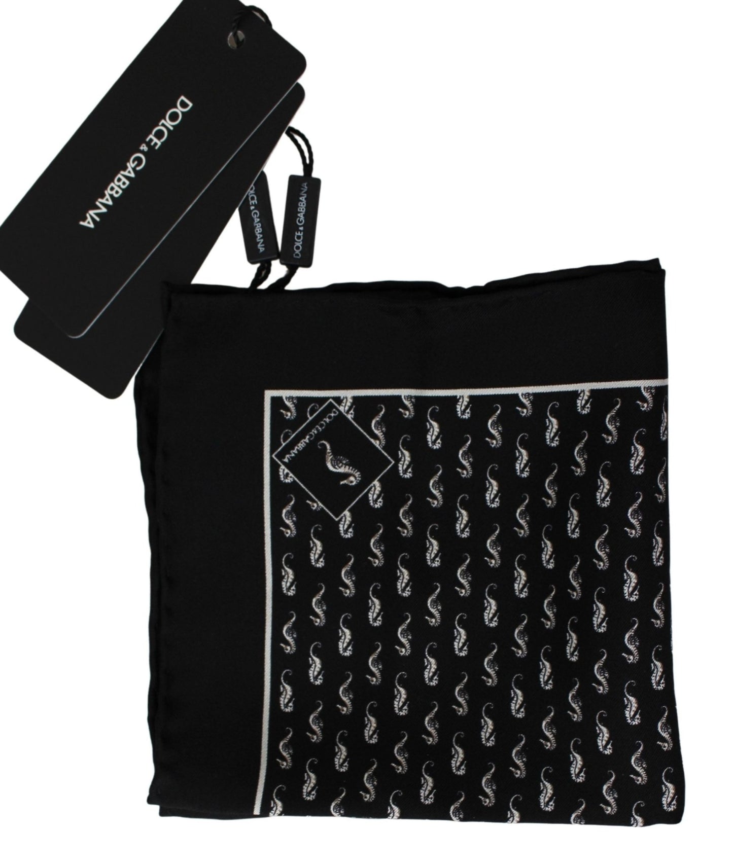 Dolce & Gabbana Elegant Black Silk Seahorse Scarf