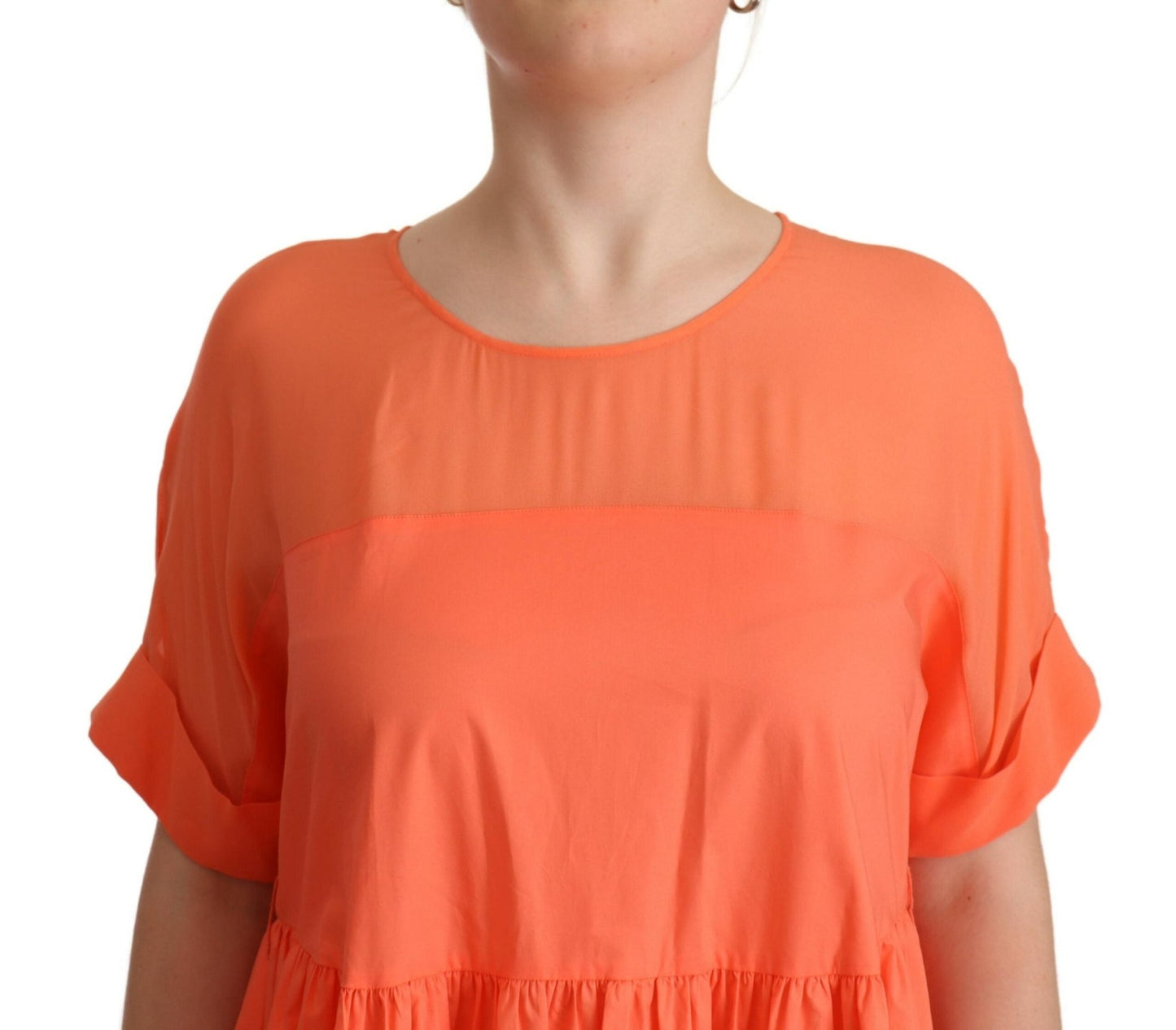 Twinset Elegant Coral Maxi Dress with Short Sleeves