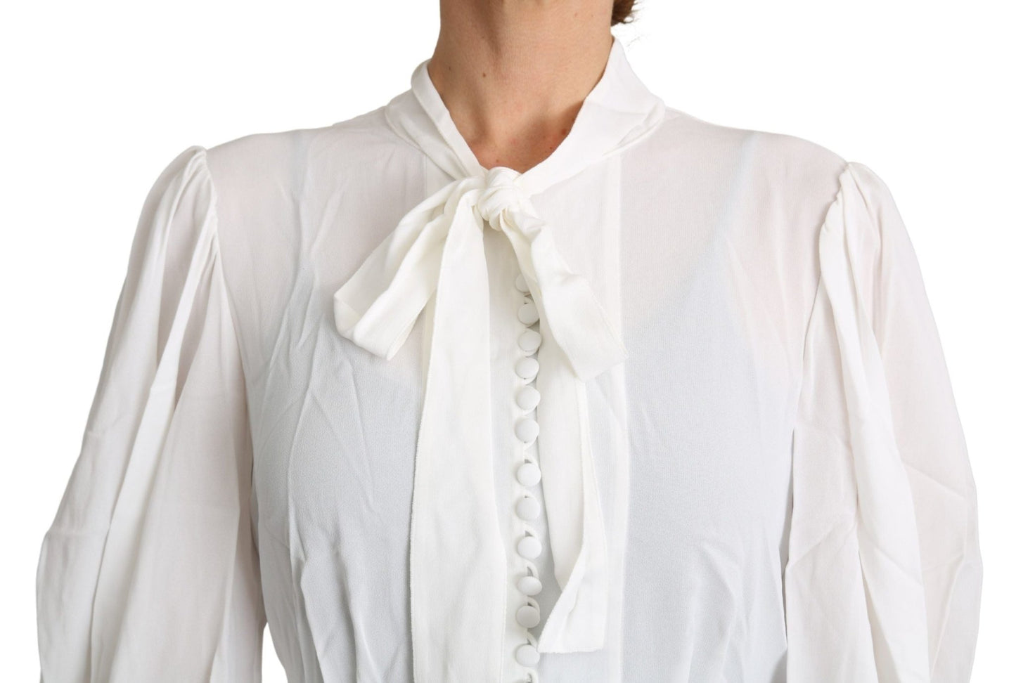 Dolce & Gabbana Elegant White Scarf Neck Blouse