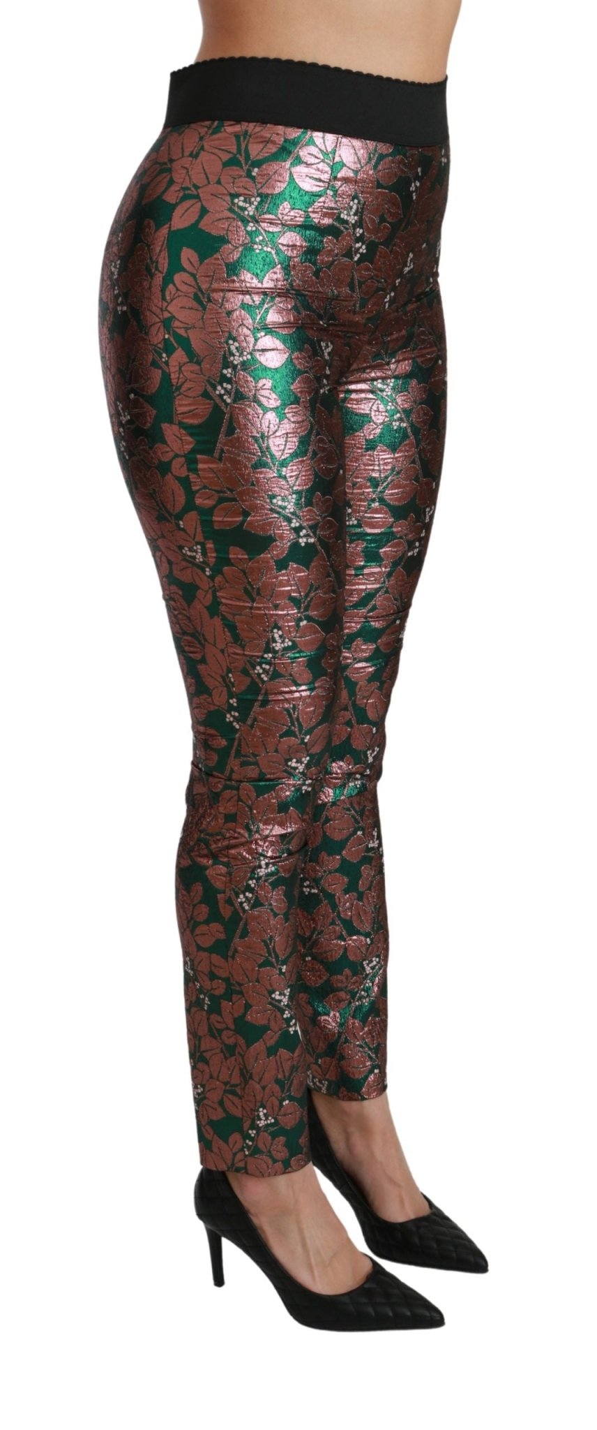 Dolce & Gabbana Elegant Bronze Leaf Metallic Trousers
