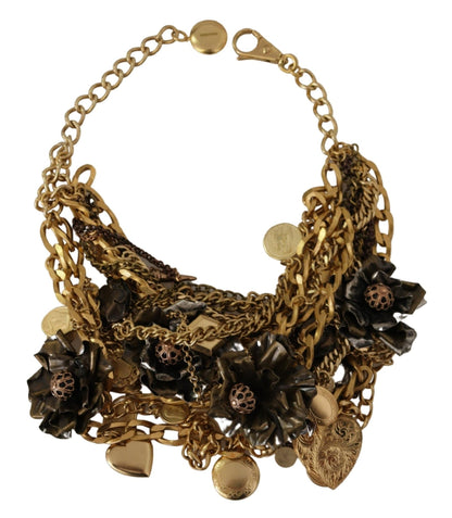 Dolce & Gabbana Gold Brass Sicily Charm Heart Statement Necklace