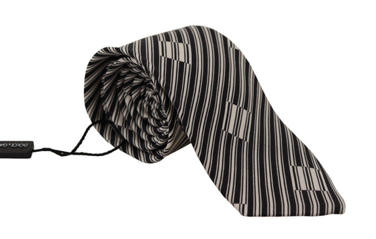Dolce & Gabbana Elegant Black White Silk Bow Tie