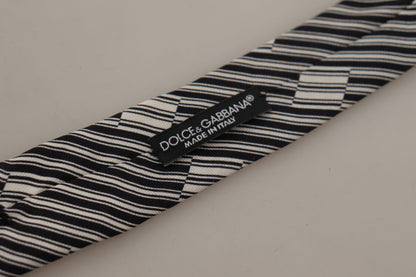 Dolce & Gabbana Elegant Black White Silk Bow Tie