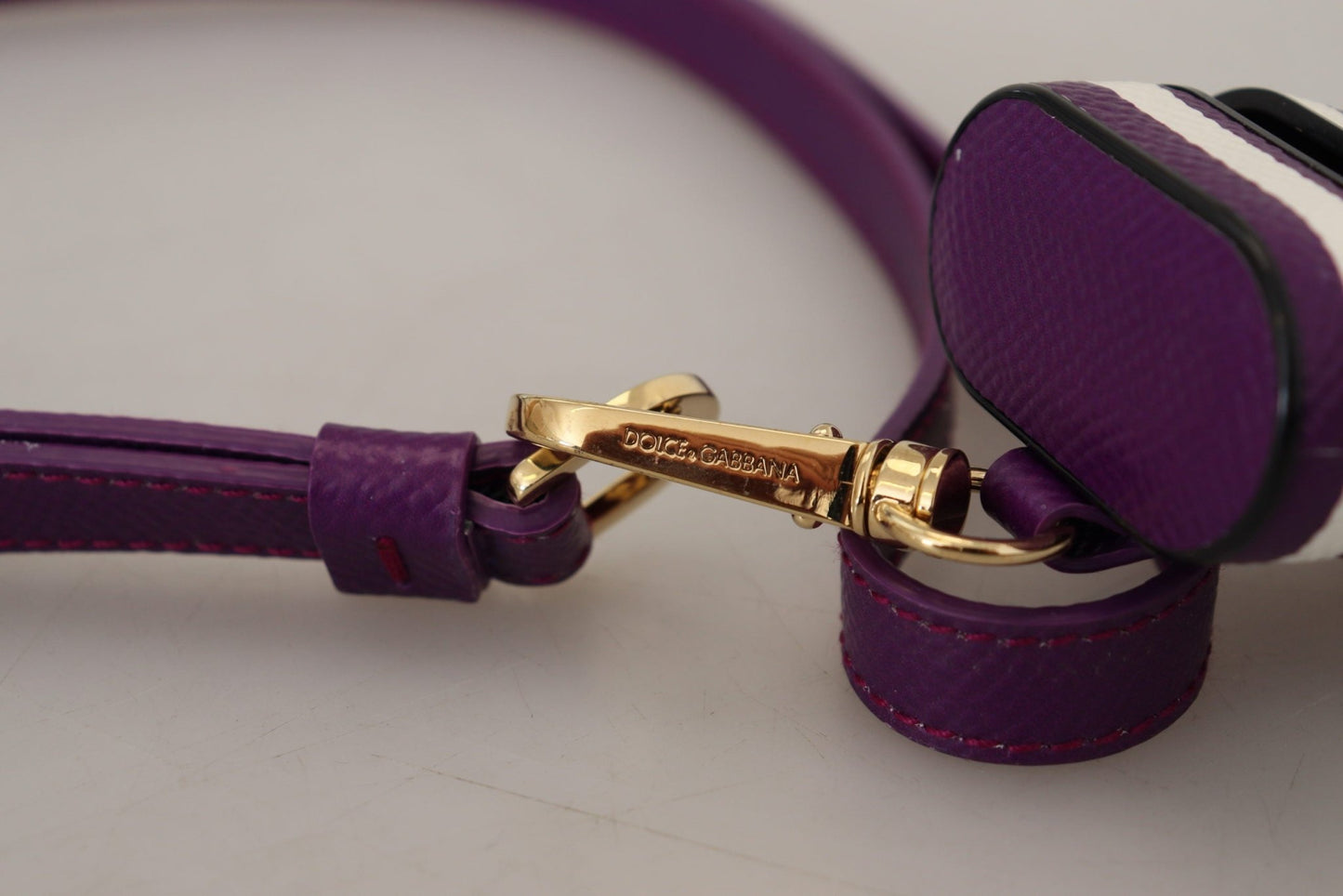 Dolce & Gabbana Purple Leather Strap Gold Metal Logo Airpods Case