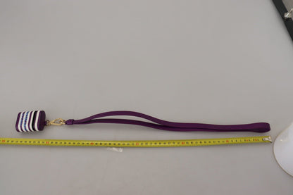Dolce & Gabbana Purple Leather Strap Gold Metal Logo Airpods Case
