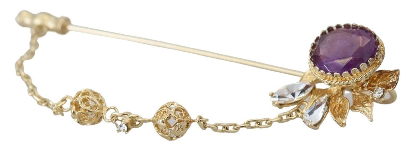 Dolce & Gabbana Gold Tone 925 Sterling Silver Crystal Chain Pin Brooch