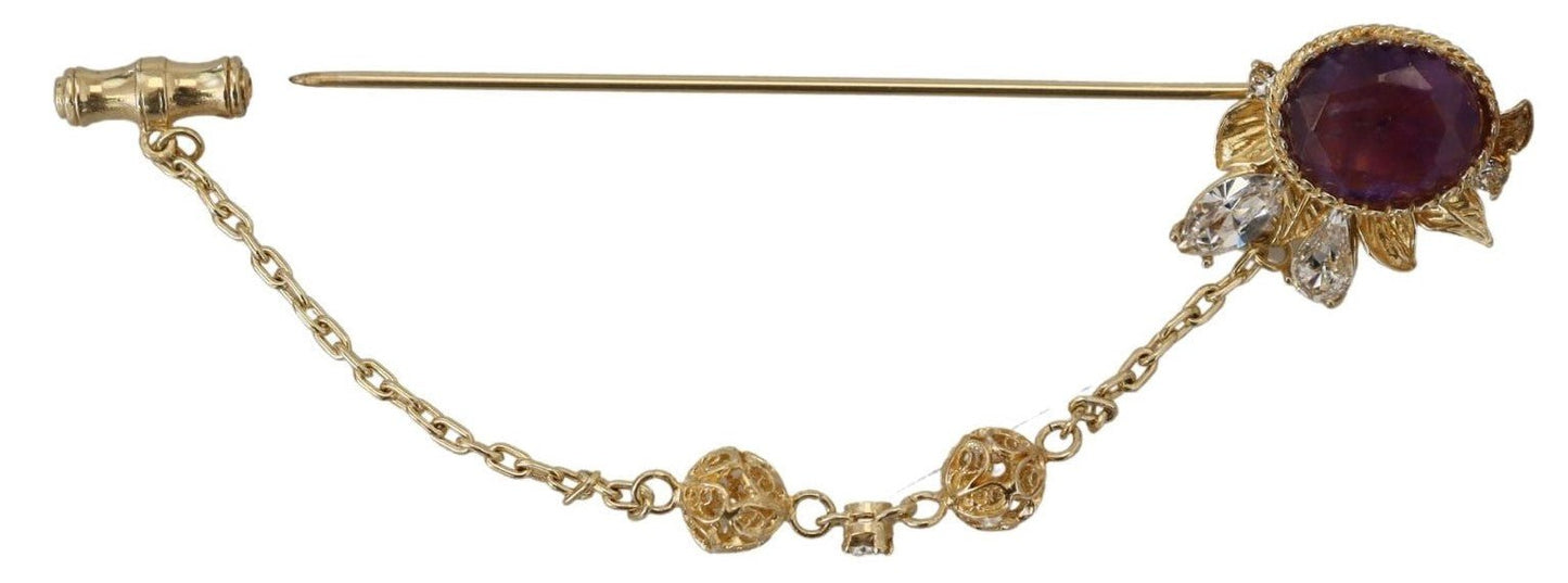 Dolce & Gabbana Gold Tone 925 Sterling Silver Crystal Chain Pin Brooch