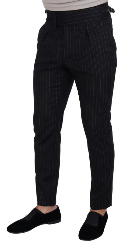 Dolce & Gabbana Black Wool Striped Chino Pants