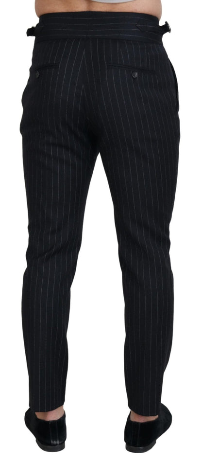 Dolce & Gabbana Black Wool Striped Chino Pants