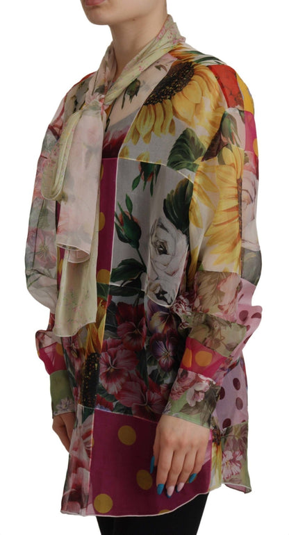 Dolce & Gabbana Multicolor Silk Ascot Collar Blouse