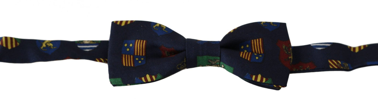 Dolce & Gabbana Exquisite Silk Bow Tie in Blue Flags Print