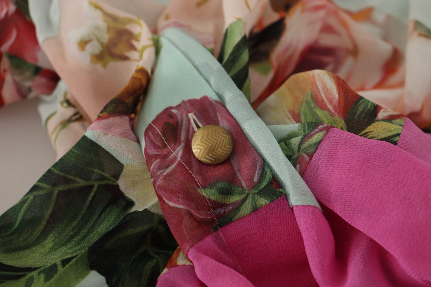 Dolce & Gabbana Multicolor  Floral Patchwork Design Ascot Collar Top Blouse