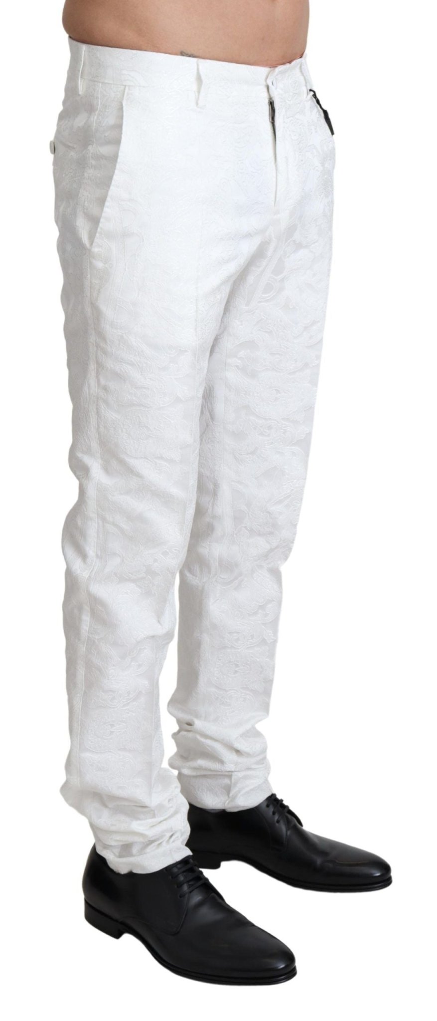 Dolce & Gabbana Elegant White Brocade Dress Pants